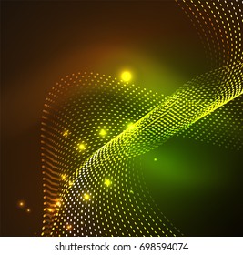 Fundo de partículas de onda vetorial - onda digital iluminada 3D de partículas brilhantes. Ilustração vetorial futurista e tecnologia, elemento moderno HUD
