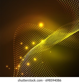 Vector wave particles background - 3D illuminated digital wave of glowing particles. Futuristic and technology vector illustration, HUD modern element