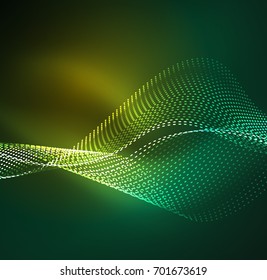 Vector wave particles background - 3D illuminated digital wave of glowing particles. Futuristic and technology vector illustration, HUD modern element