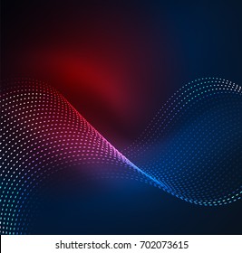 Vector wave particles background - 3D illuminated digital wave of glowing particles. Futuristic and technology vector illustration, HUD modern element