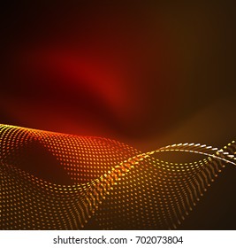 Vector wave particles background - 3D illuminated digital wave of glowing particles. Futuristic and technology vector illustration, HUD modern element