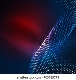 Vector wave particles background - 3D illuminated digital wave of glowing particles. Futuristic and technology vector illustration, HUD modern element