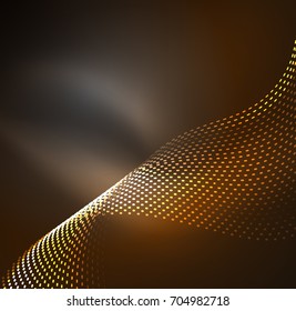 Vector wave particles background - 3D illuminated digital wave of glowing particles. Futuristic and technology vector illustration, HUD modern element