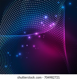 Vector wave particles background - 3D illuminated digital wave of glowing particles. Futuristic and technology vector illustration, HUD modern element