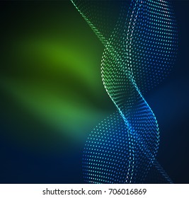 Vector wave particles background - 3D illuminated digital wave of glowing particles. Futuristic and technology vector illustration, HUD modern element