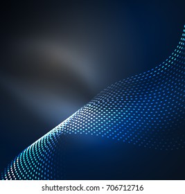 Vector wave particles background - 3D illuminated digital wave of glowing particles. Futuristic and technology vector illustration, HUD modern element