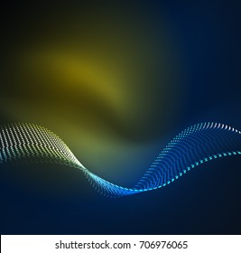 Vector wave particles background - 3D illuminated digital wave of glowing particles. Futuristic and technology vector illustration, HUD modern element