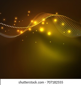Vector wave particles background - 3D illuminated digital wave of glowing particles. Futuristic and technology vector illustration, HUD modern element