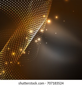 Vector wave particles background - 3D illuminated digital wave of glowing particles. Futuristic and technology vector illustration, HUD modern element