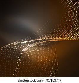 Vector wave particles background - 3D illuminated digital wave of glowing particles. Futuristic and technology vector illustration, HUD modern element