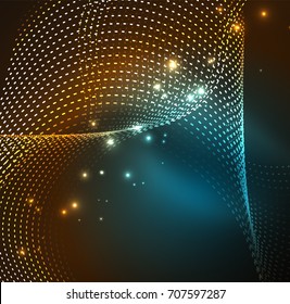 Vector wave particles background - 3D illuminated digital wave of glowing particles. Futuristic and technology vector illustration, HUD modern element
