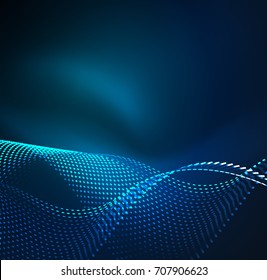 Vector wave particles background - 3D illuminated digital wave of glowing particles. Futuristic and technology vector illustration, HUD modern element