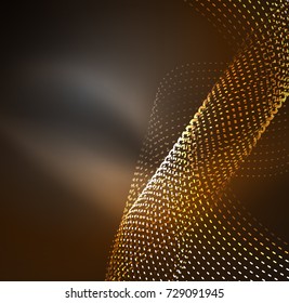 Vector wave particles background - 3D illuminated digital wave of glowing particles. Futuristic and technology vector illustration, HUD modern element