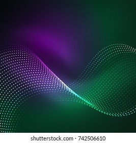 Vector wave particles background - 3D illuminated digital wave of glowing particles. Futuristic and technology vector illustration, HUD modern element