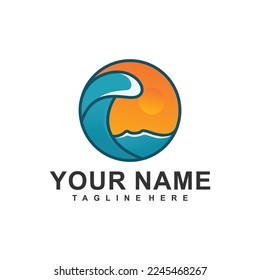 vector wave and sun logo template