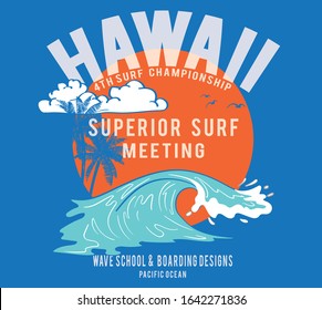 Vector wave surf illustration for tshirt print
