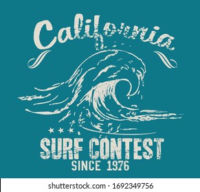 vector wave surfing illustration for t shirt print 