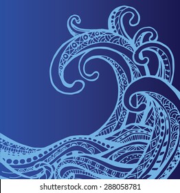 Vector of ?Blue Wave in zentangle style 
