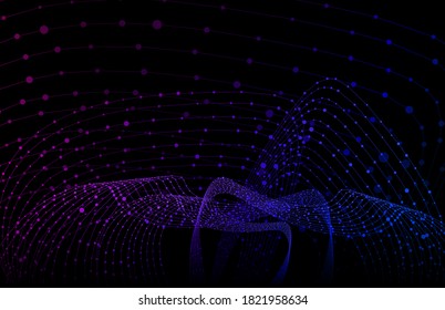 Vector Waves Abstract Background, Gradient Color, Glowing Lines, Structure Wireframe Graphic Backdrop.
