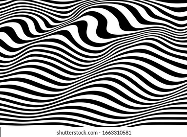Vektorillustration Wellen von gekrümmten schwarzen Linien auf weißem Hintergrund. Moderner einfarbiger Vektorillustration-Hintergrund