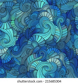 Vector waves decorative doodles seamless pattern