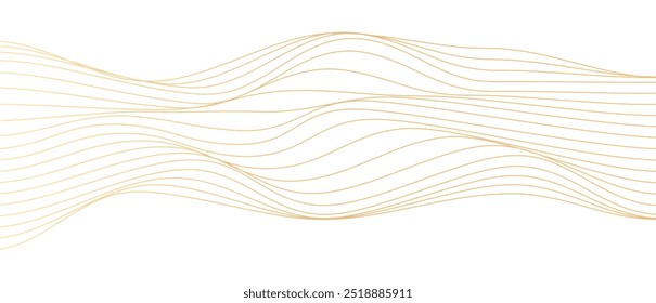 Vector waves flowing smooth (guilloche curves) gold gradient abstract lines pattern isolated on transparent background. Elegant template for luxury cosmetics, technology, menu, cover, certificate
