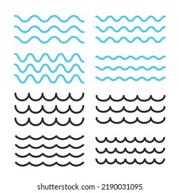 Vector waves. Line icons. Black and blue water waves set