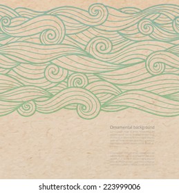 Vector waves ornate background with copy space on old parchment or cardboard paper