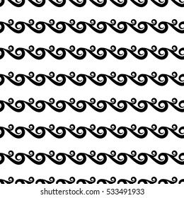 Vector waves seamless pattern in black and white. Wallpaper line texture illustration.