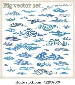 Vector waves set of elements for design, silhouettes against a light background