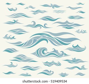 Vector waves set of elements for design, silhouettes against a light background                               