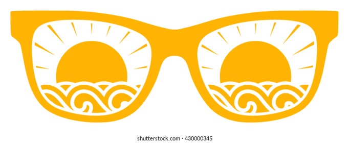 vector waves and sun in sunglasses isolated on white background