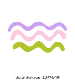 Vector waves. Violet, pink, green colors brush strokes of paint isolated on white background. Hand-drawn vector illustration for summer prints, clothes, web, apps. Ornamental icon. Highlighter line