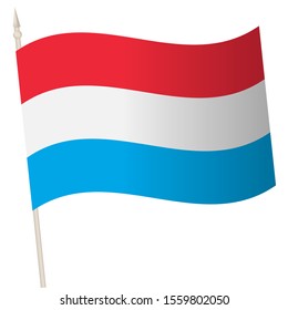Vector Waving flag on a flagpole. The national flag of Luxembourg. Color symbol isolated on white.