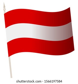Vector Waving flag on a flagpole. The national flag of Austria. Color symbol isolated on white.