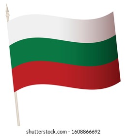 Vector Waving flag on a flagpole. The national flag of Bulgaria. Color symbol isolated on white.