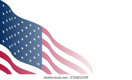 Vektorwellenflagge der Vereinigten Staaten von Amerika.  Amerikanische Flagge mit leerem, leerem Kopienraum auf weißem Hintergrund. Design-Element zum Verkauf, Rabatt, Werbung, Web. Platz für Ihren Text 