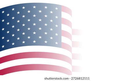 Vector waving Flag of the United States of America.  Waving American, USA flag with empty, blank, copy space on white background. Design element for sale, discount, advertisement, web. Place for your text 