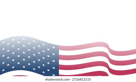 Vektorwellenflagge der Vereinigten Staaten von Amerika.  Amerikanische Flagge mit leerem, leerem Kopienraum auf weißem Hintergrund. Design-Element zum Verkauf, Rabatt, Werbung, Web. Platz für Ihren Text 