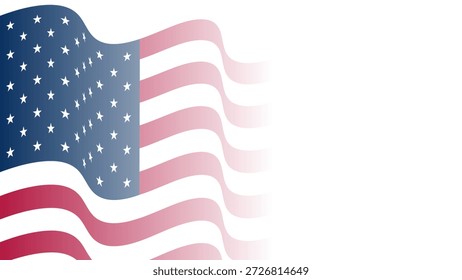 Vektorwellenflagge der Vereinigten Staaten von Amerika.  Amerikanische Flagge mit leerem, leerem Kopienraum auf weißem Hintergrund. Design-Element zum Verkauf, Rabatt, Werbung, Web. Platz für Ihren Text 