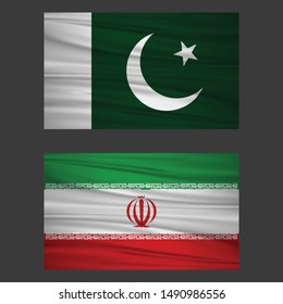 Vector waving flags of Pakistan and Iran illustration.