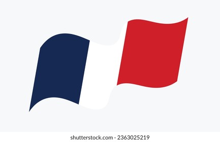 Vektorgrafik, die französische Flagge auf weißem Hintergrund. Waving France Flag Vector. Elegante, wehende Vektorflagge Frankreichs. Weitsichtiger französischer Vektorbanner