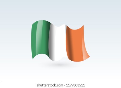 Vector of waving Ireland flag, isolated flag icon. independence day or national day flag symbol.