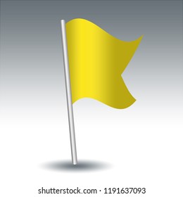 vector waving maritime signal flag Q Quebeck on slanted metal silver pole - symbol of My vessel is healthy and I request free pratique - yellow color
