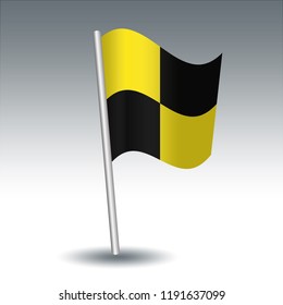 vector waving maritime signal flag L Lima on slanted metal silver pole - symbol of The ship is quarantined, You should stop your vessel instantly - yellow and black color

