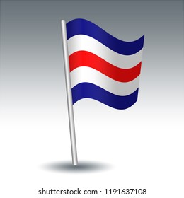 vector waving maritime signal flag C Charlie on slanted metal silver pole - symbol of Affirmative - blue, white and red color