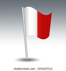 vector waving maritime signal flag H Hotel on slanted metal silver pole - symbol of I have a pilot on board - white and red color

