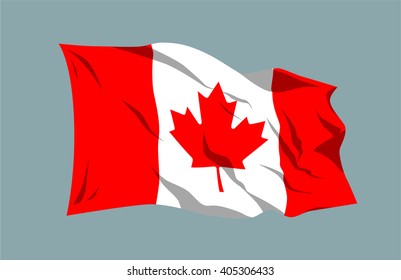 Vector waving national country flag ribbon Canada maple leaf