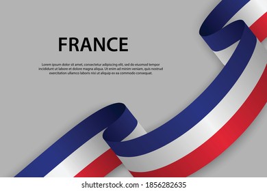 Vector waving ribbon flag of France. Template for independence day banner