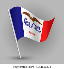 vector waving simple triangle american state flag on slanted silver pole - icon of iowa with metal stick
